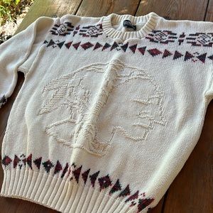 Vintage Lands End made in USA aztec Native American buffalo textured sweater